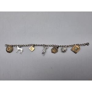 Vintage 4-H Club Charm Bracelet 7 Charms GF Horse Auto Club Leadership Dance